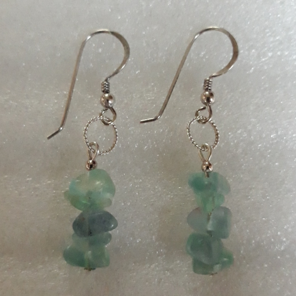 Sterling Silver Fluorite Gem Dangle Drop Earrings